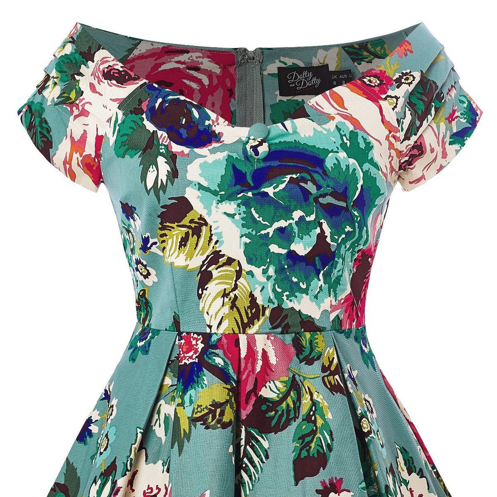 Lily Off Shoulder Blue Floral Swing Dress