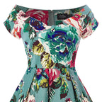 Lily Off Shoulder Blue Floral Swing Dress