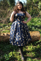 Amanda Owl & Letter Swing Dress in Dark Blue