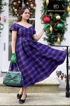 Lily Purple Tartan Check Off-Shoulder Swing Dress