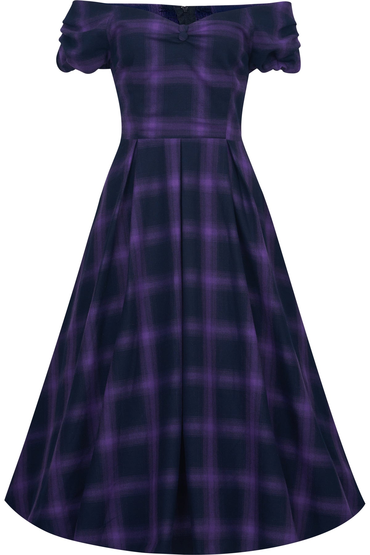 Lily Purple Tartan Check Off-Shoulder Swing Dress