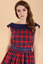 Cindy Red & Navy Tartan Circle Dress