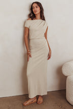 Calculated Ribbed Knit Maxi Dress Oat