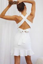 Emoji Bodycon Criss-Cross Back Mini Dress White