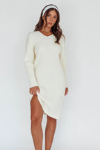 Autumn Hooded Sweater Midi Dress White