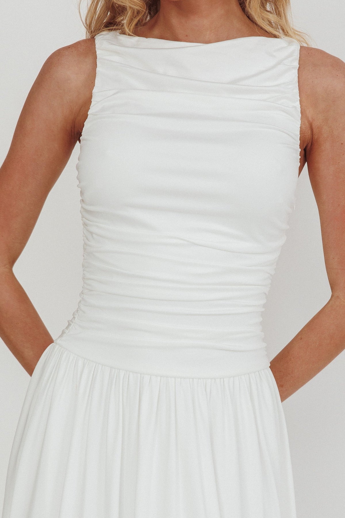 Dalayla Sleeveless Ruched Maxi Dress White