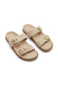Sabrina Double Strap Slide with Gold Buckle in Nude