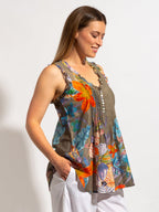 Mozaic Chilli Top in Khaki Birds