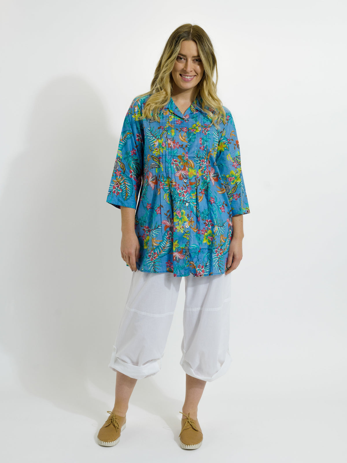 Maroochy Collared Shirt in Blue Garden