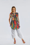 Embroidered Sleeveless Long Top in Mid-Grey Poppies Print