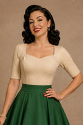 Anne Beige Elbow-Sleeve Top