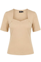 Anne Beige Elbow-Sleeve Top