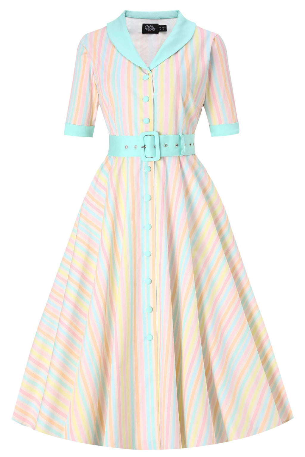 Mollie Pastel Striped Full Circle Shirt Dress