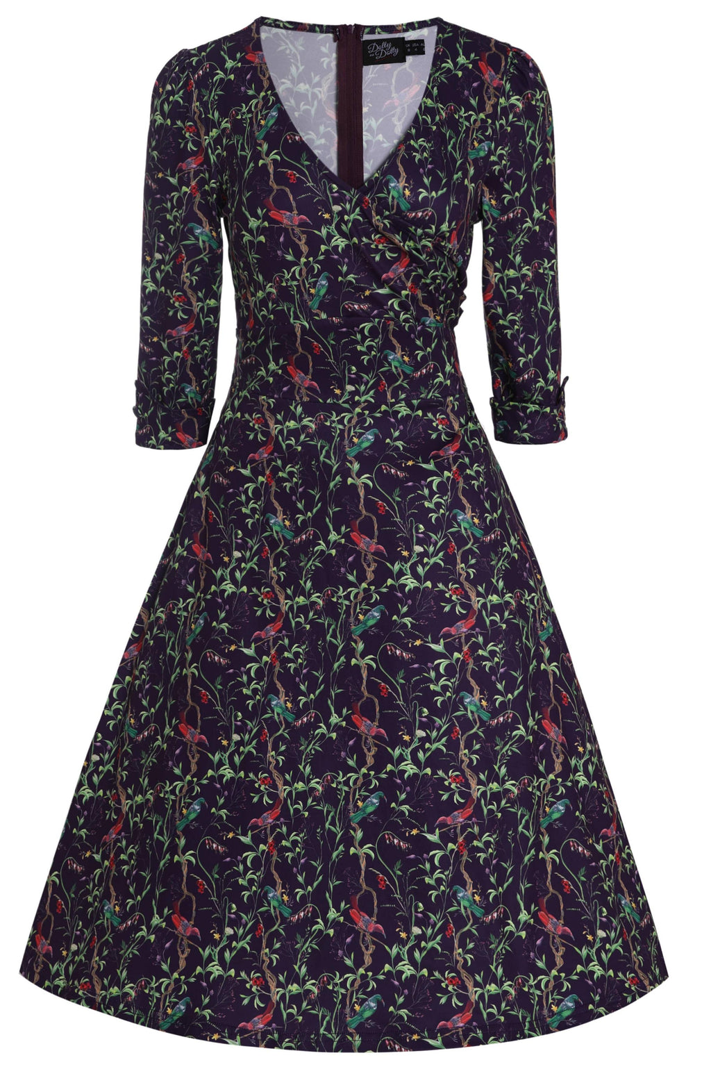 Katherine Purple Bird Long Sleeved Dress