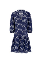 Valeria Embroidered Mid Sleeve Dress in Navy