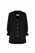 Whittney 3/4 Sleeve Smocked Cuffs V-Neck Top Black