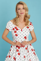 Lily Rockabilly Polka & Cherry White Swing Dress