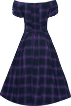Lily Purple Tartan Check Off-Shoulder Swing Dress
