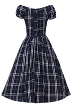 Lily Dark Blue Tartan Off Shoulder Swing Dress