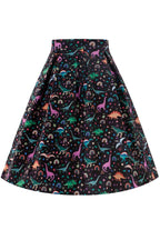 Aisley Dinosaur Pleated Midi Skirt In Black