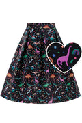 Aisley Dinosaur Pleated Midi Skirt In Black