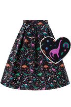Aisley Dinosaur Pleated Midi Skirt In Black