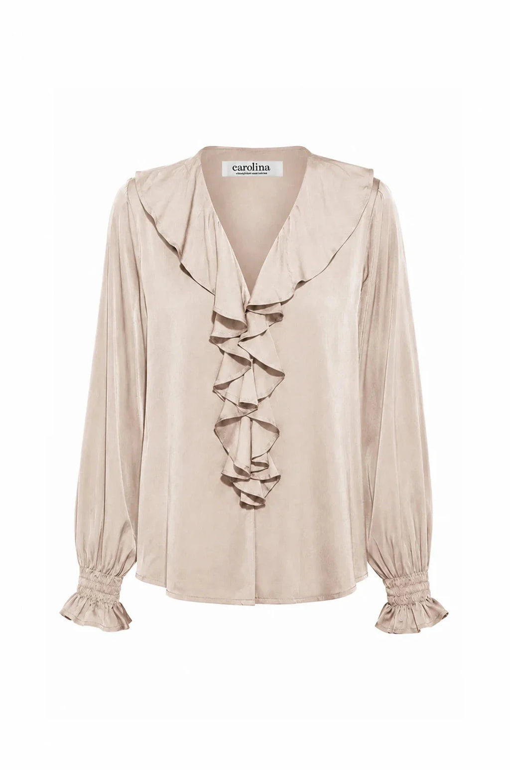 Alyssa Ruffle V-Neck Long Sleeve Top Taupe