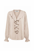 Alyssa Ruffle V-Neck Long Sleeve Top Taupe