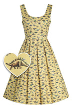 Amanda Yellow Antique Dinosaur Flared Dress