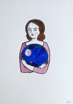 Amelia holding the night - mixed media