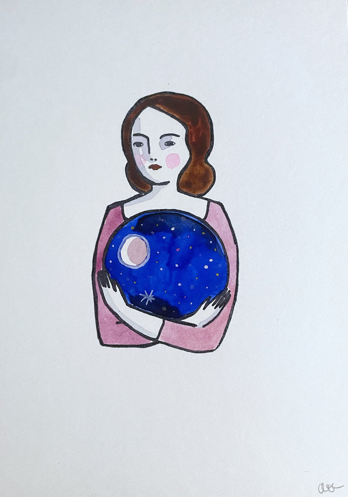 Amelia holding the night - mixed media