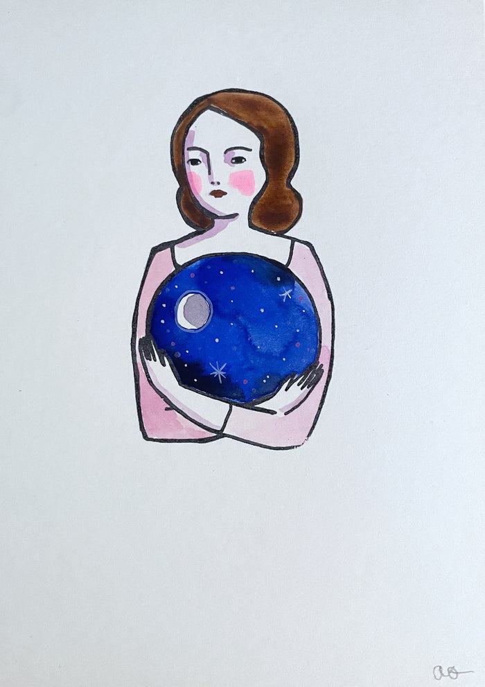 Amelia holding the night - mixed media