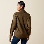 Ariat Women's Autumn Drift Olive Suede Pearl Snap Long Sleeve Western Shirt 10079318