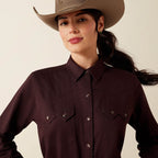 Ariat Women's Earthbound Chocolate Plum Pearl Snap Long Sleeve Western Shirt 10079629