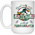 Auntiesaurus Flower Design 15 oz. White Mug White One Size