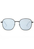 Dime Optics Avalon Sunglasses in matte black grey mirror with retro wire-rimmed round frame on festival sunglasses — front view