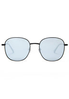 Dime Optics Avalon Sunglasses in matte black grey mirror with retro wire-rimmed round frame on festival sunglasses — front view