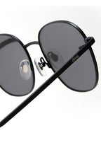 Dime Optics Avalon Sunglasses in matte black grey mirror — side view