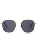 Dime Optics Avalon Sunglasses in matte gold grey with retro wire-rimmed round frame on festival sunglasses — front view