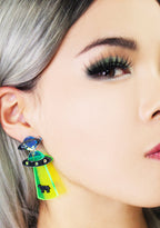 LASR Beam Me Up UFO Resin Earrings — front view