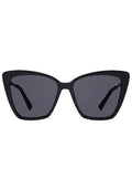 DIFF Eyewear Becky II Polarized Sunglasses in black dark smoke with medium cat-eye frame on festival sunglasses — front view