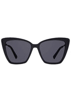 DIFF Eyewear Becky II Polarized Sunglasses in black dark smoke with medium cat-eye frame on festival sunglasses — front view