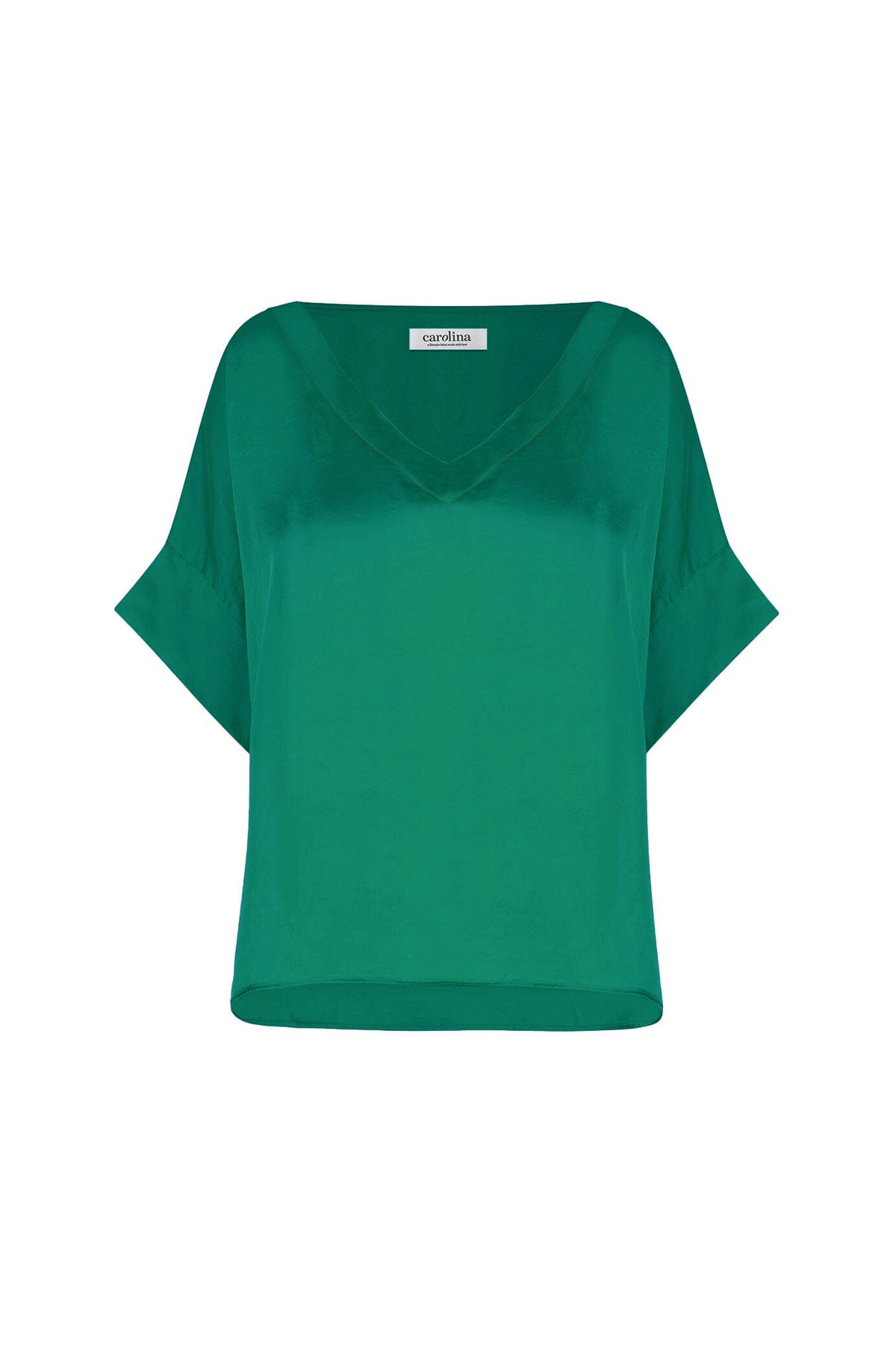 Bianca Short Sleeve Top Emerald with V Neck