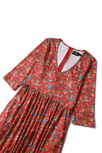 Billie Dinosaur Volcano Flared Dress In Red