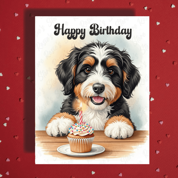 Birthday Greeting Card, Bernedoodle Dog: Happy Birthday
