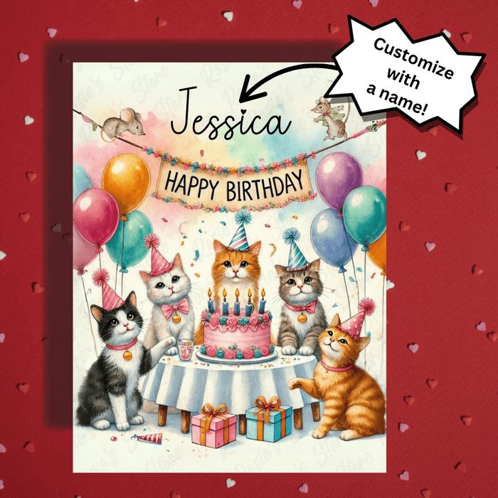 Birthday Greeting Card, Cats: Happy Birthday with a Custom Name