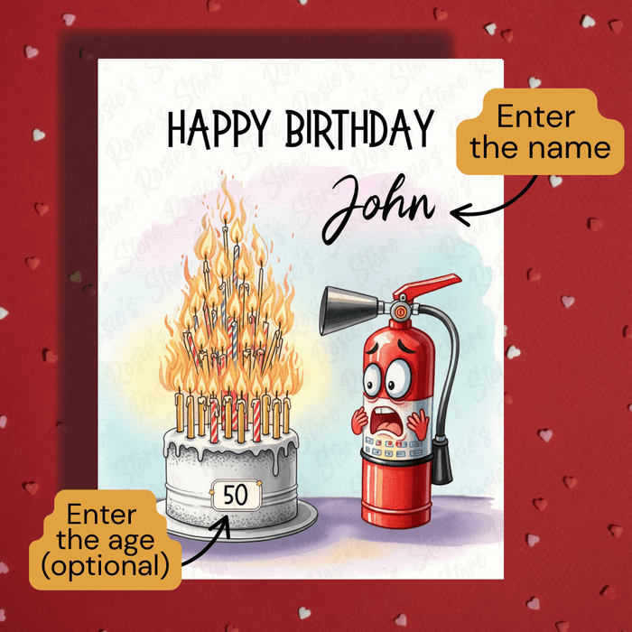 Birthday Greeting Card: Fire Extinguisher Emergency!