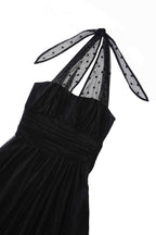 Dorothea Black Polka Dot Mesh Halter Dress