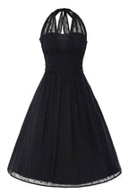 Dorothea Black Polka Dot Mesh Halter Dress