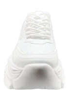 Front view of the Berness BLAIR white platform sneakers, emphasizing the clean tongue design, matching white laces, and sleek panels.